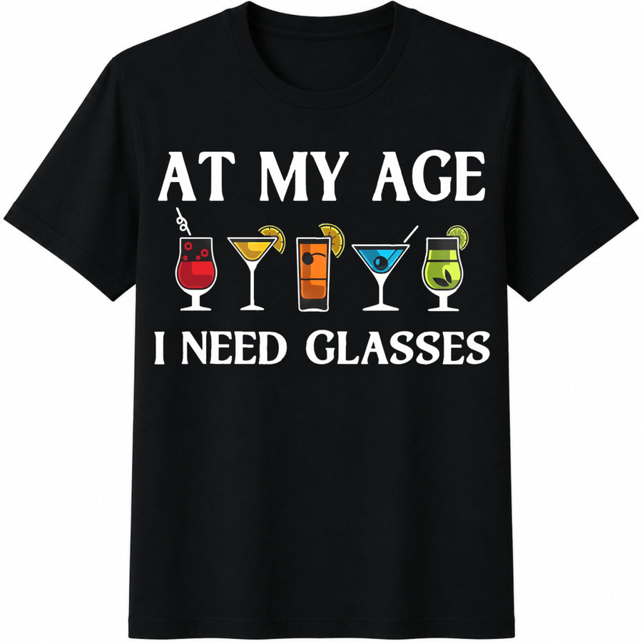 At My Age I Need Glasses Cotton T-Shirt in Black