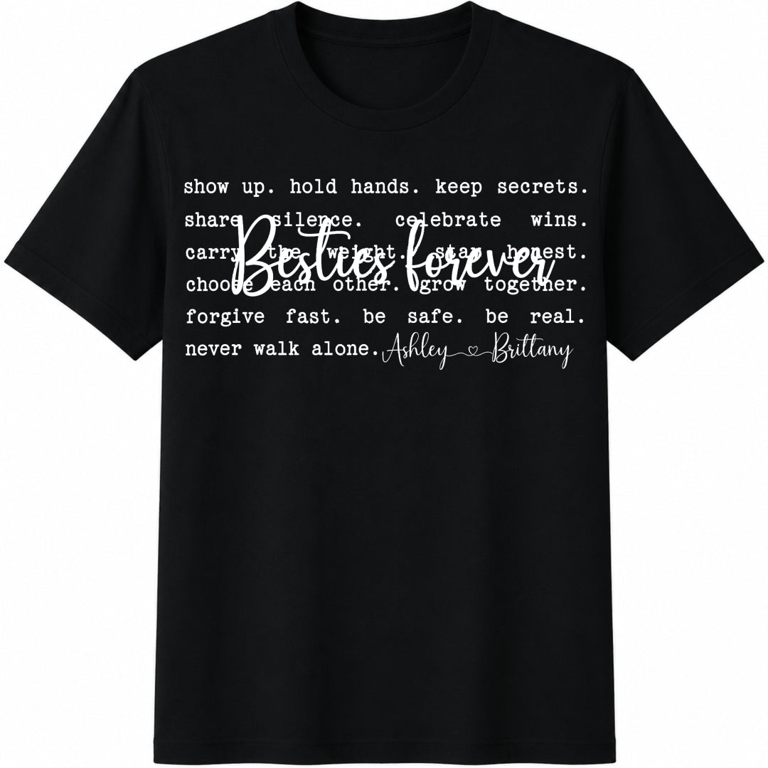 Custom with Besties’ Names Cotton T-Shirt in Black