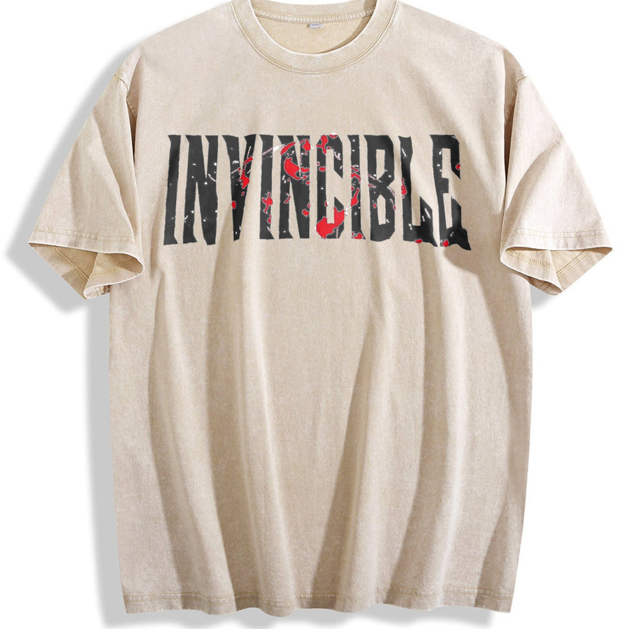 Invincible Superhero Sleeveless Tank Vintage Washed T-Shirt in Beige