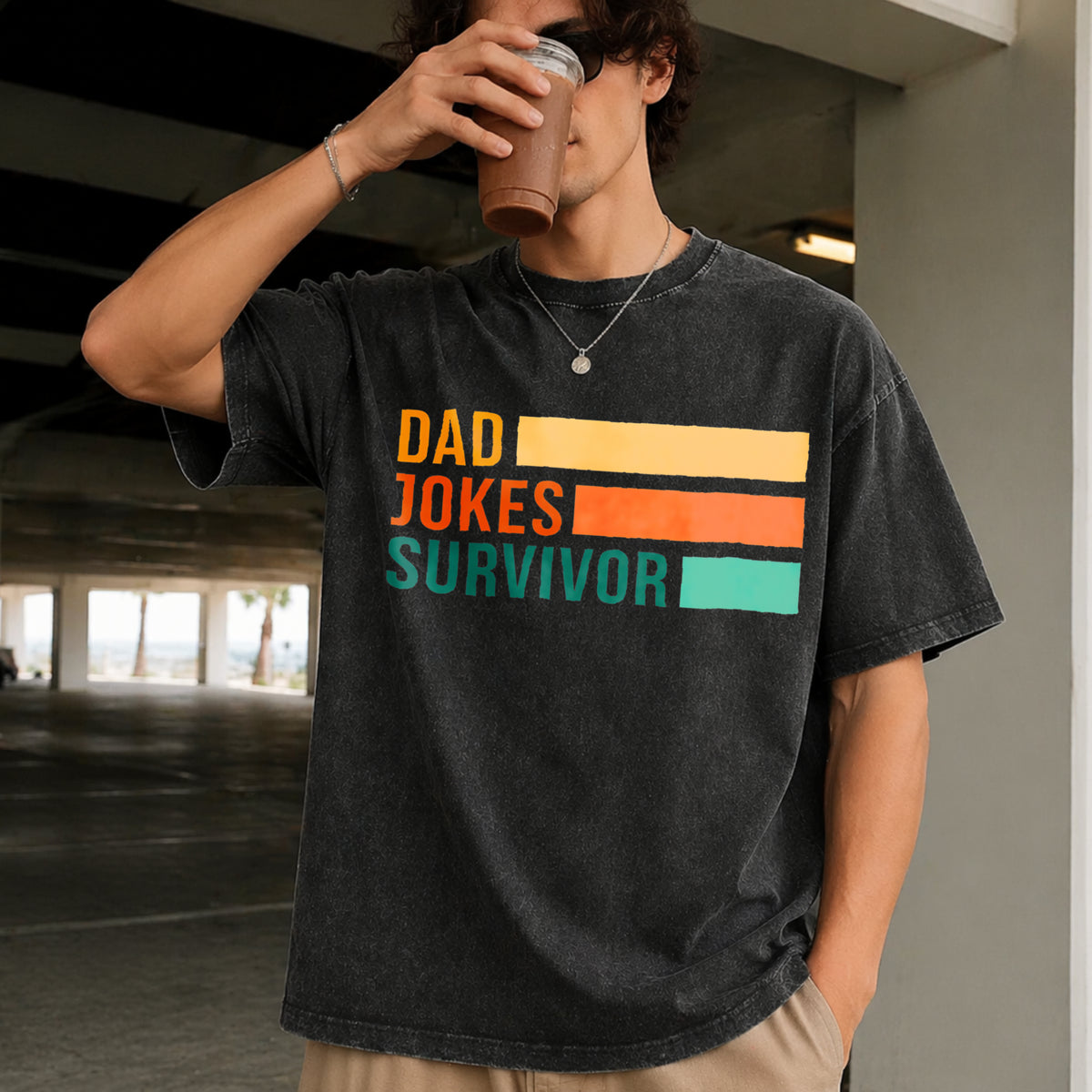 Dad Jokes Champion Vintage Washed T-Shirt in Black