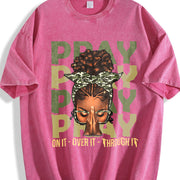 Pray on It Pray Over It Black Woman Afro Christian Sayings Vintage Washed T-Shirt in Red