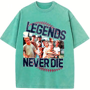 Retro 1990s Sandlot Legends Never Die Vintage Washed T-Shirt in Blue