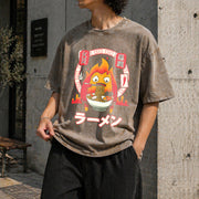 Howl’s Moving Castle Calcifer Ramen – Ghibli Vintage Washed T-Shirt in Brown