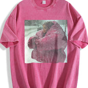 Woman in a Pink Coat in the Snow Vintage Washed T-Shirt in Red