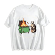 Parody: Dumpster Fire Raccoon Cotton T-Shirt in White
