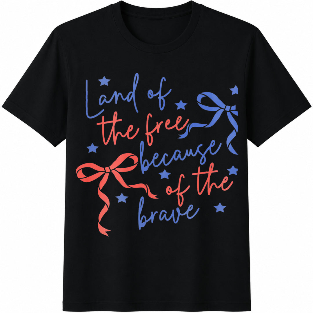 Land of the Free Because of the Brave Svg Png Coquette Cotton T-Shirt in Black