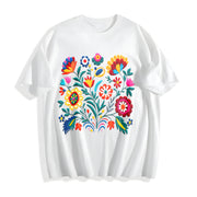 Mexican Bohemian Cotton T-Shirt in White