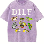 Dilf Damn I Love Frogs Frog 90s Vintage Washed T-Shirt in Purple