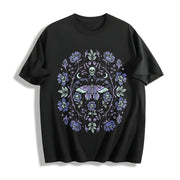 Gothic Garden Dark Academia Floral Skull Creepy Cute Cotton T-Shirt in Black