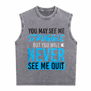 Never Give Up Vintage Washed Tank Top in Gray