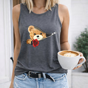 Teddy Bear Rose Women's Color Cotton Tank Top in Gray