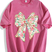 Coquette Bow Floral Bow Vintage Washed T-Shirt in Red