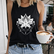 Lotus and Feathers Women's Color Cotton Tank Top in Black