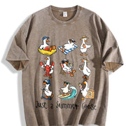 Just a Goose Cute Silly Goose Vintage Washed T-Shirt in Brown