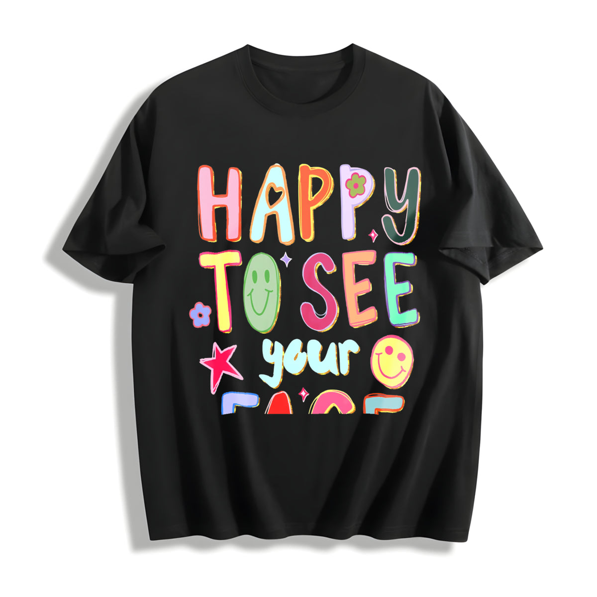 Happy to See Your Face Teacher Cotton T-Shirt in Black