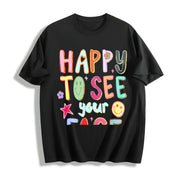 Happy to See Your Face Teacher Cotton T-Shirt in Black
