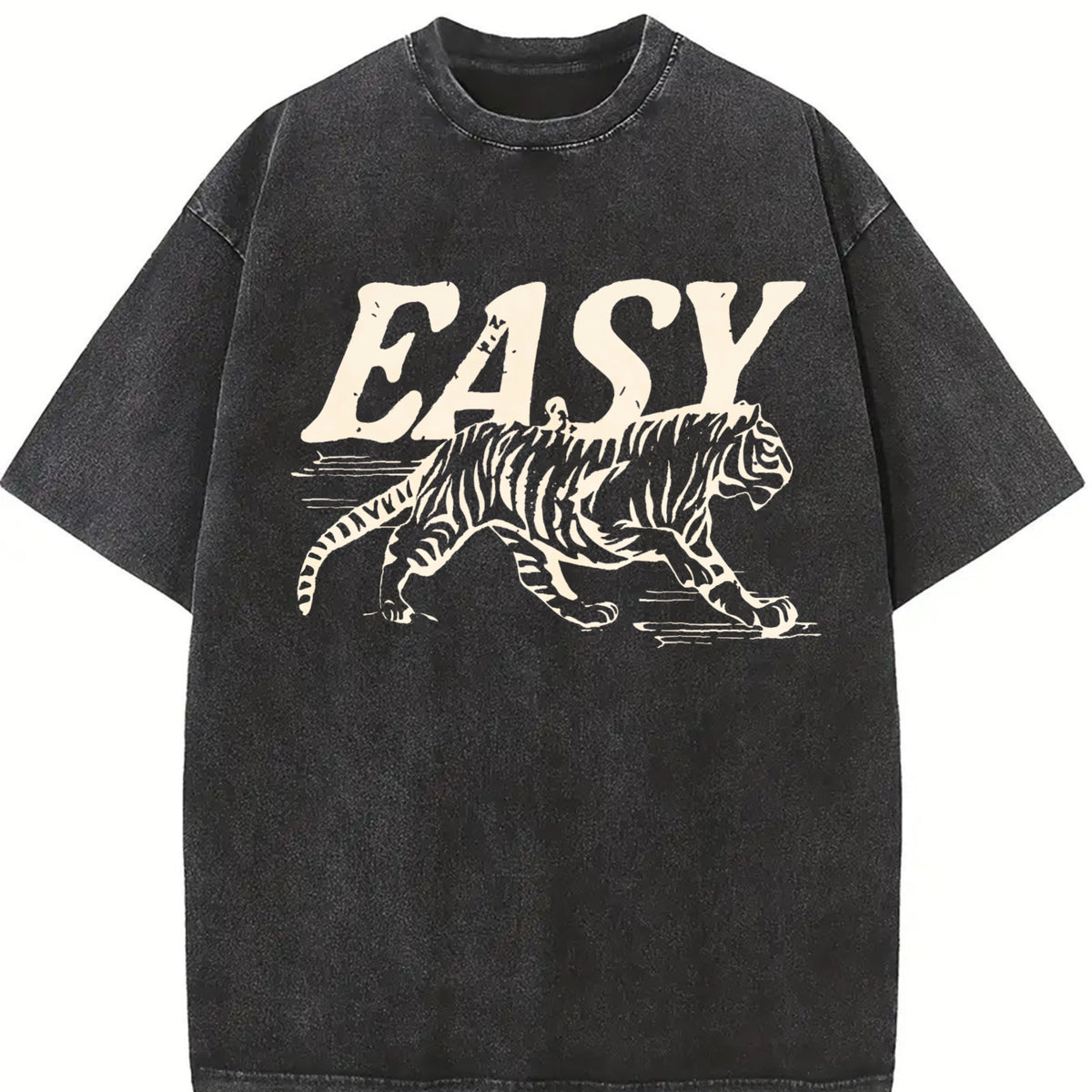 Easy Tiger Retro Tiger Vintage Washed T-Shirt in Black
