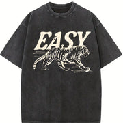 Easy Tiger Retro Tiger Vintage Washed T-Shirt in Black