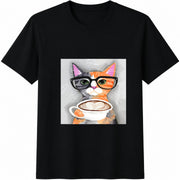 Cat Love Black White Cats Cotton T-Shirt in Black
