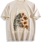 Find Someone Who Grows Flowers Rib Sunflowers Printing Vintage Washed T-Shirt in Beige