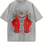 Occult Red Hand & All-seeing Eye Sleeveless Tank Vintage Washed T-Shirt in Gray