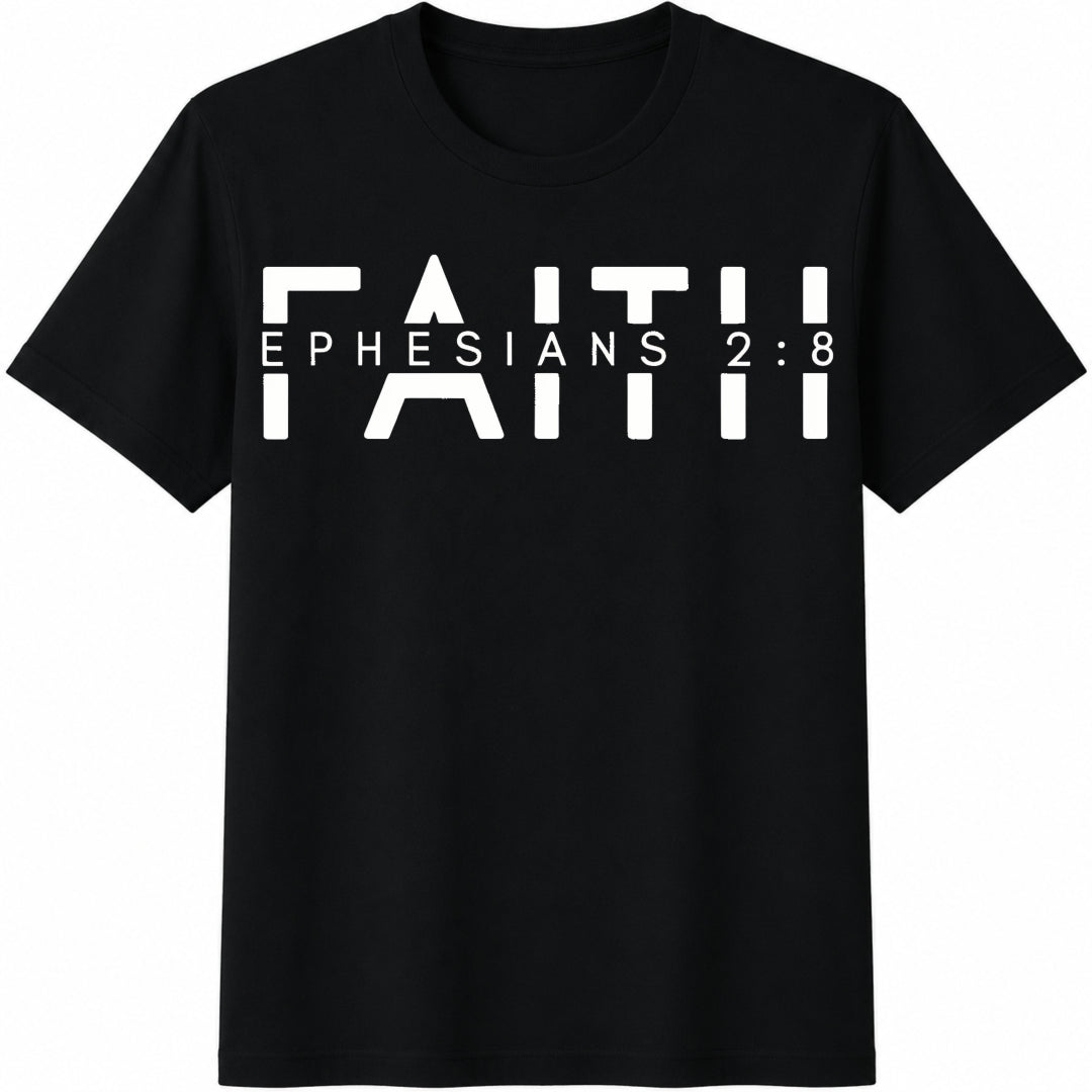 Faith Ephesians 2:8 Cotton T-Shirt in Black