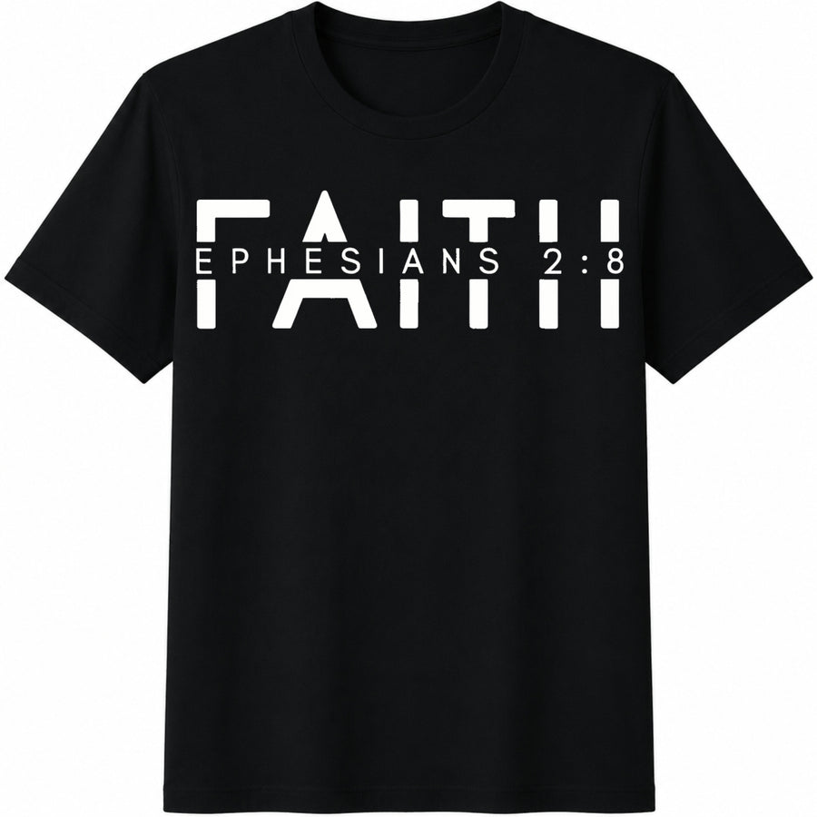 Faith Ephesians 2:8 Cotton T-Shirt in Black