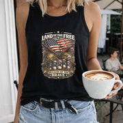 Land of the Free Because of the Brave Women's Color Cotton Tank Top in Black
