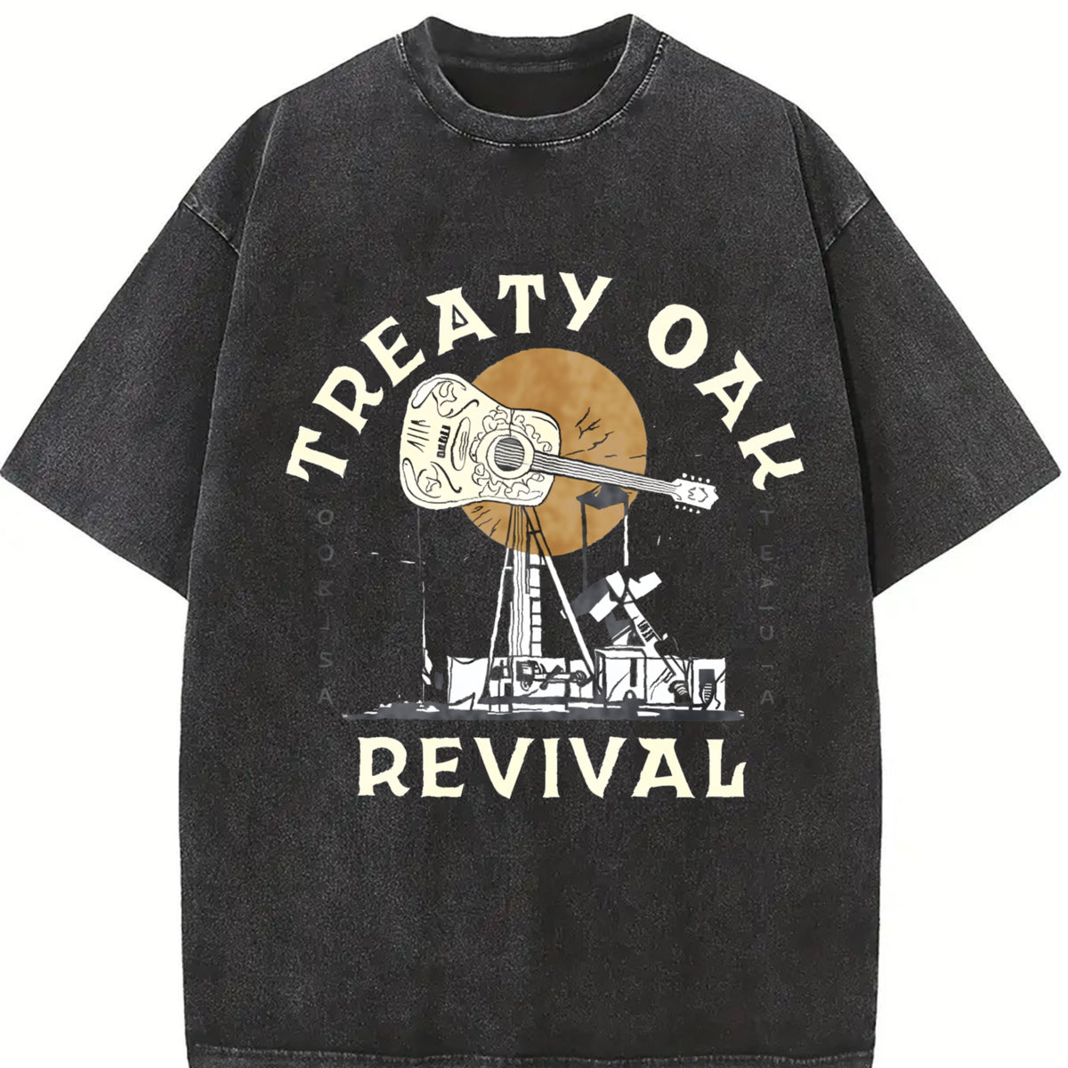 Treaty Oak Revival Guitar Vintage Washed T-Shirt in Black