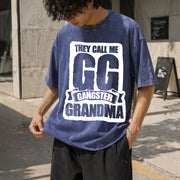 They Call Me GG Gangster Grandma Vintage Washed T-Shirt in Blue