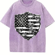 For the Urban Explorer & Grunge Fan: Distressed Shield Vintage Washed T-Shirt in Purple
