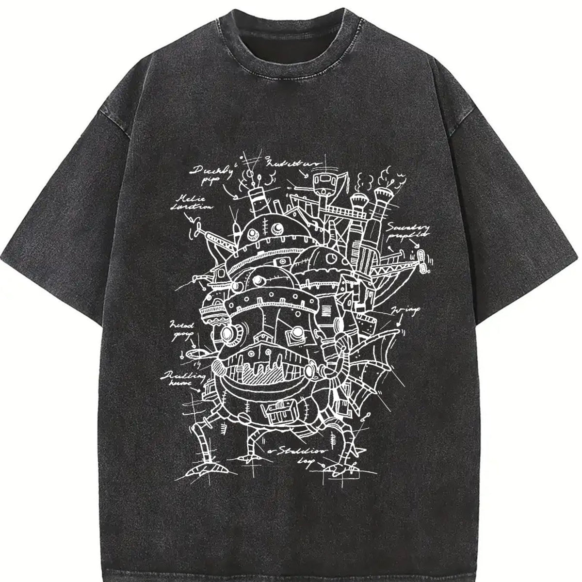 Howl’s Moving Castle Studio Ghibli Anime vintage washed oversized T-shirt in Black