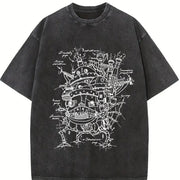 Howl’s Moving Castle Studio Ghibli Anime vintage washed oversized T-shirt in Black