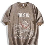 wicked Natsu Dragneel Fairy Tail Anime Manga vintage washed oversized T-shirt in Brown