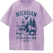 Retro Michigan the Great Lakes State Vintage Washed T-Shirt in Purple