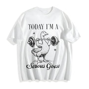Today I Am Serious Goose Cotton T-Shirt in White