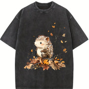 Little Hedgehog Vintage Washed T-Shirt in Black