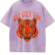Go Get Em Tiger Motivational Big Cat Cute Ladies Vintage Washed T-Shirt in Purple