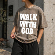 Walk with God Vintage Washed T-Shirt in Brown
