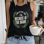 Land of the Free Because of the Brave Veteran Tribute Women's Color Cotton Tank Top in Black