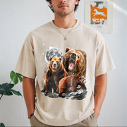 Bears and Moon Vintage Washed T-Shirt in Beige