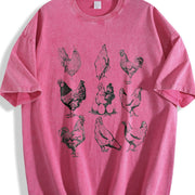 Chickens 1990s Cute Chickens Retro Vintage Washed T-Shirt in Red