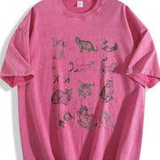 Cats Retro 90s Tattoo Vintage Washed T-Shirt in Red