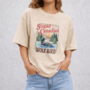 Stupid Canadian Wolf Bird vintage washed oversized T-shirt in Beige