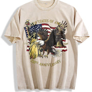 Statue of Liberty Bald Eagle USA 250th Anniversary Vintage Washed T-Shirt in Beige