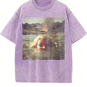 Cat in Water Meme Vintage Washed T-Shirt in Purple