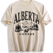 Short-sleeve Canadian Canada Grizzly Bear Snow Mountain Vintage Washed T-Shirt in Beige