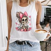 Cute as Hell Skull with Bow Crew-neck Sleeveless Vest Women's Color Cotton Tank Top in White