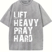 Lift Heavy Pray Hard Christian Gym vintage washed oversized T-shirt in Gray
