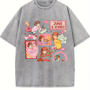 Junie B Jones Valentine Doodle Vintage Washed T-Shirt in Gray